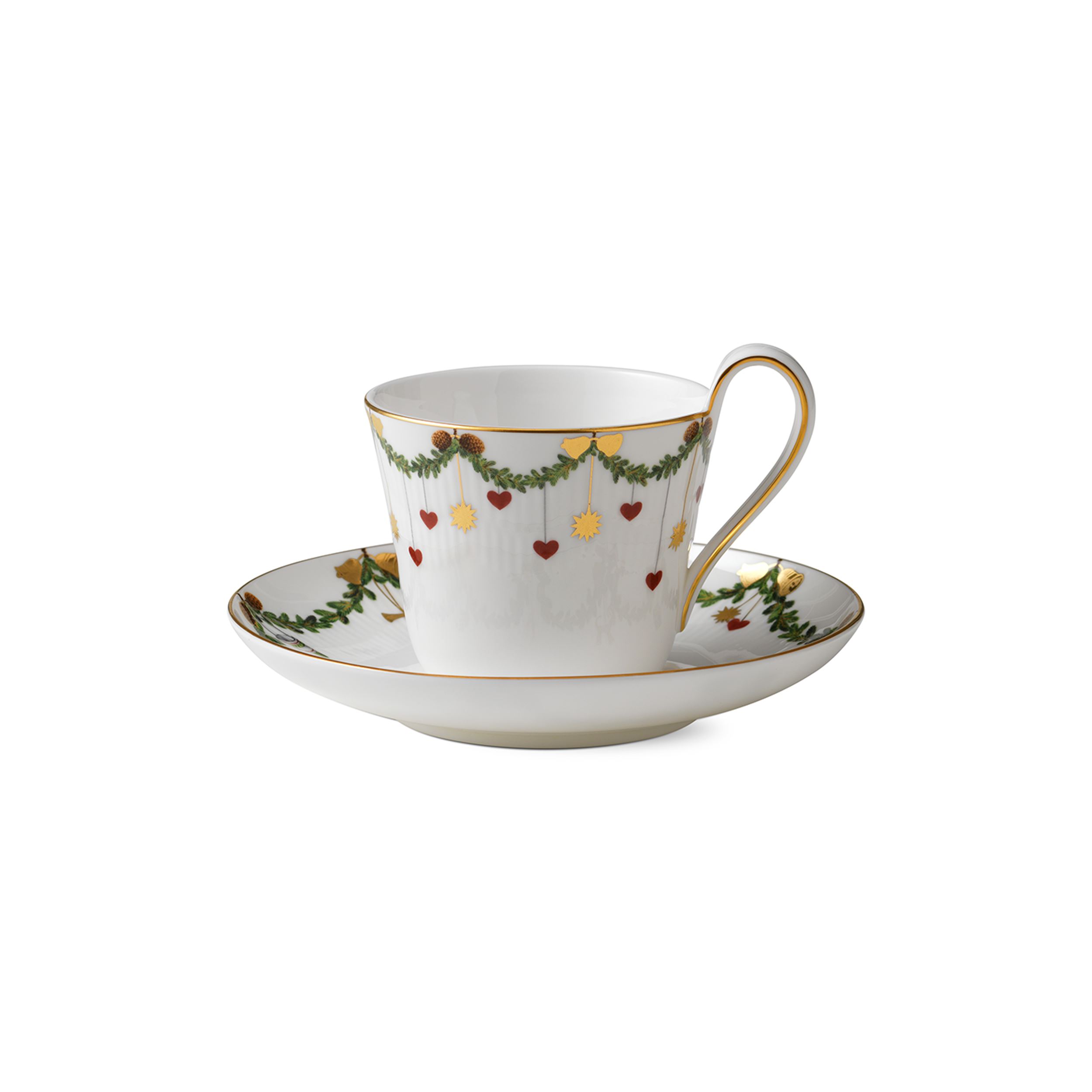 Star Fluted Christmas High Handle Cup and Saucer, 24 cl | Royal Copenhagen