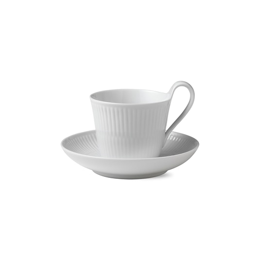 White Fluted High Handle Cup and Saucer 25 cl | Royal Copenhagen