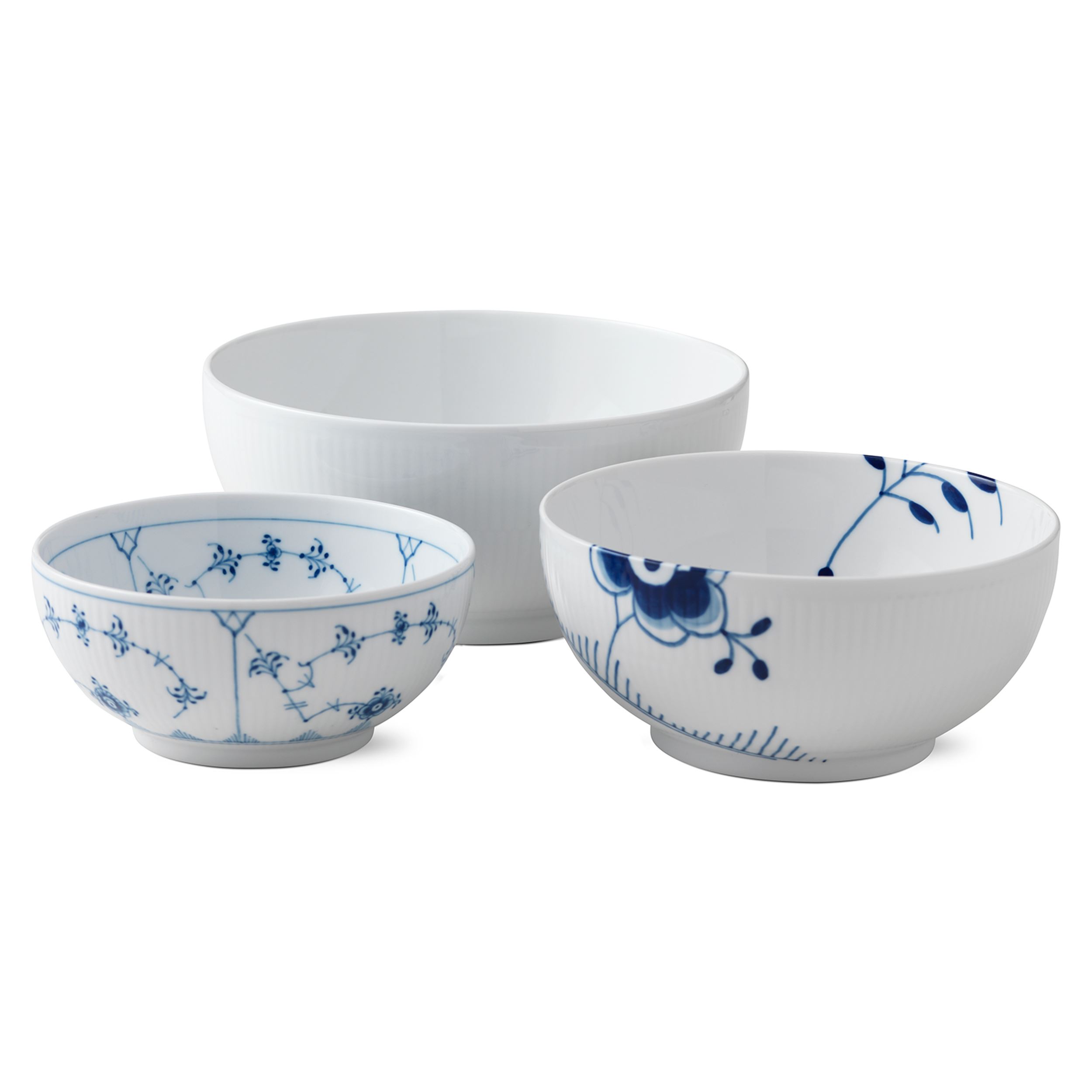 Blue Fluted Mega Bowls 110 cl, 180 cl, 310 cl, 3 pc Royal Copenhagen