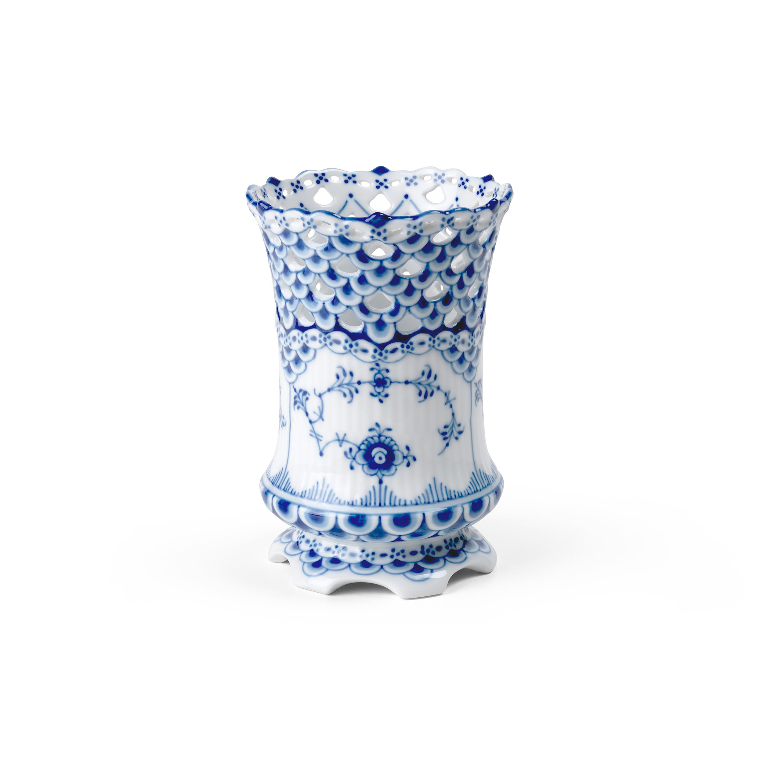 Blue Fluted Full Lace Vase, 11 cm | Royal Copenhagen