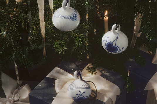 Christmas decorations from Royal Copenhagen - three Christmas Baubles on a tree